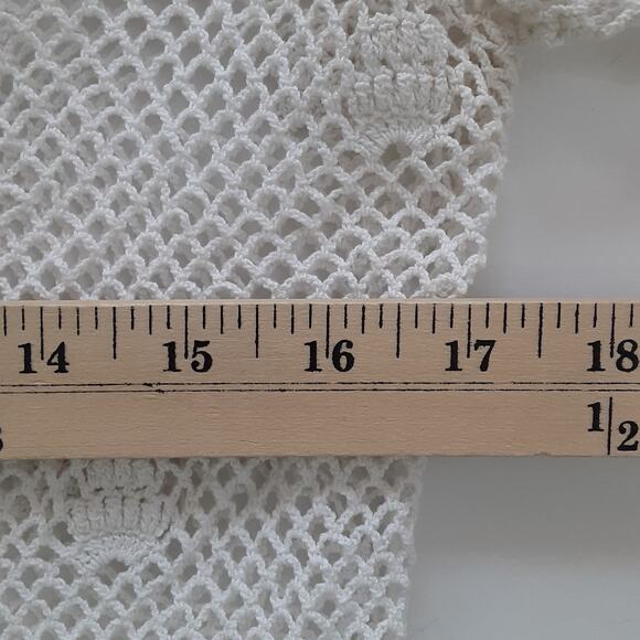 Vintage 80s Fishermen Net Crochet Cardigan Sweater White 100% Cotton Sheer Boho - Picture 6 of 9